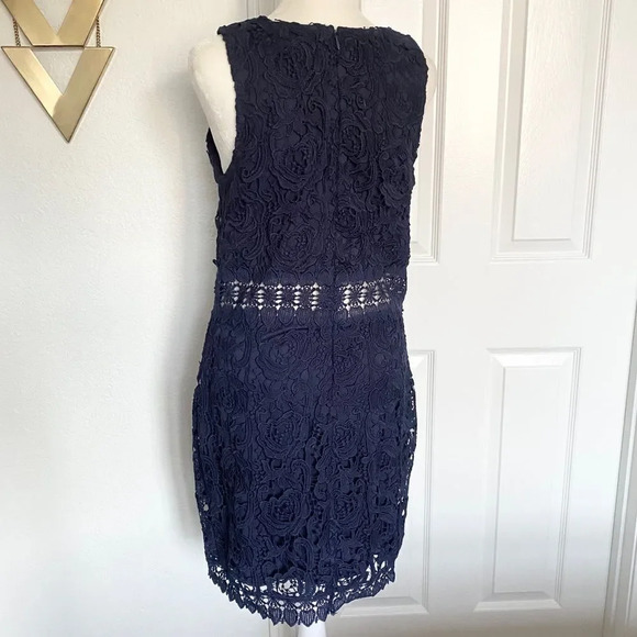 Mademoiselle Philip Marc Navy Blue Floral Lace Sleeveless Midriff Mini Dress - Picture 6 of 13